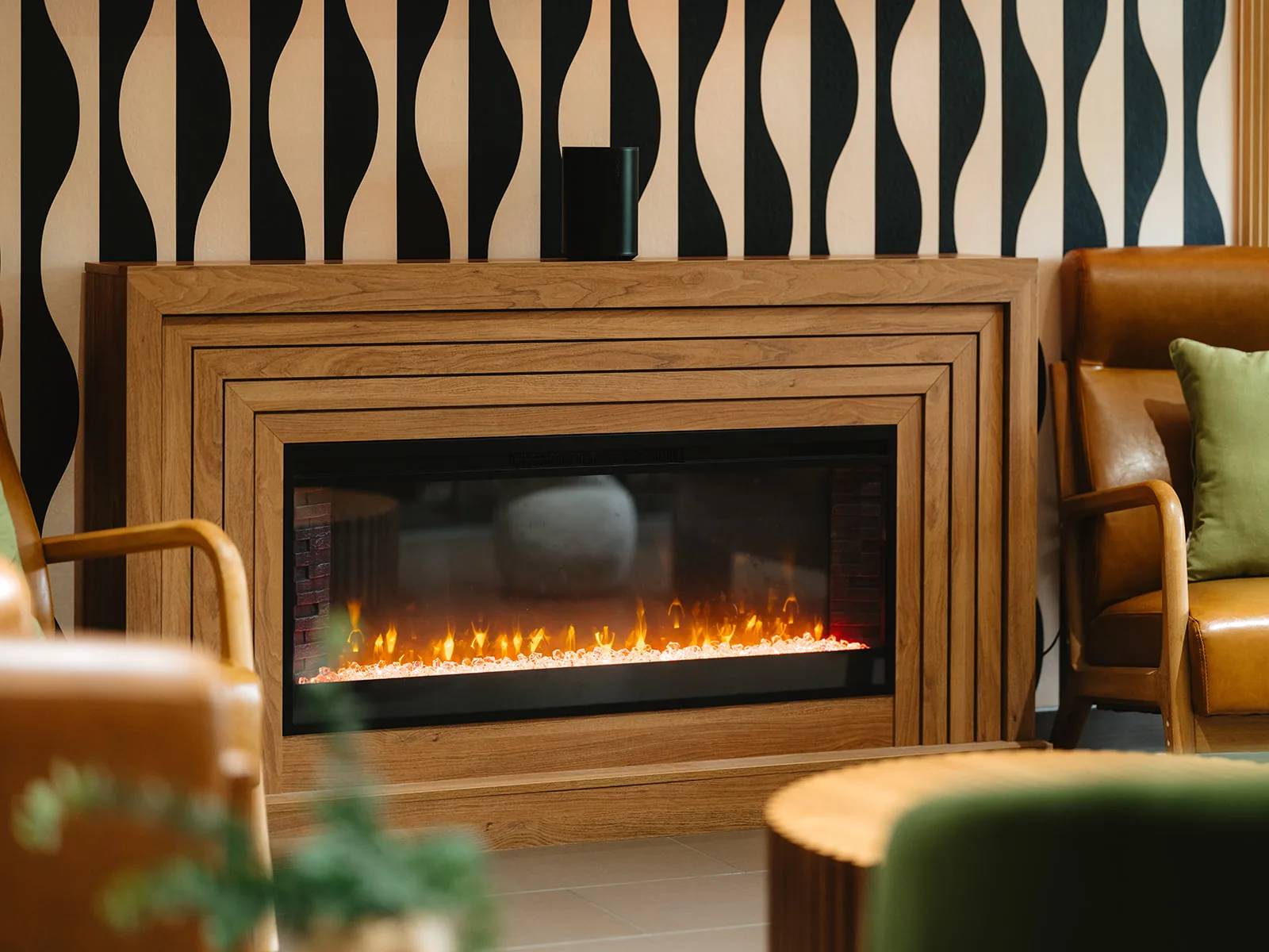 Cozy fireplace lounge at THE BLOCK HOTEL