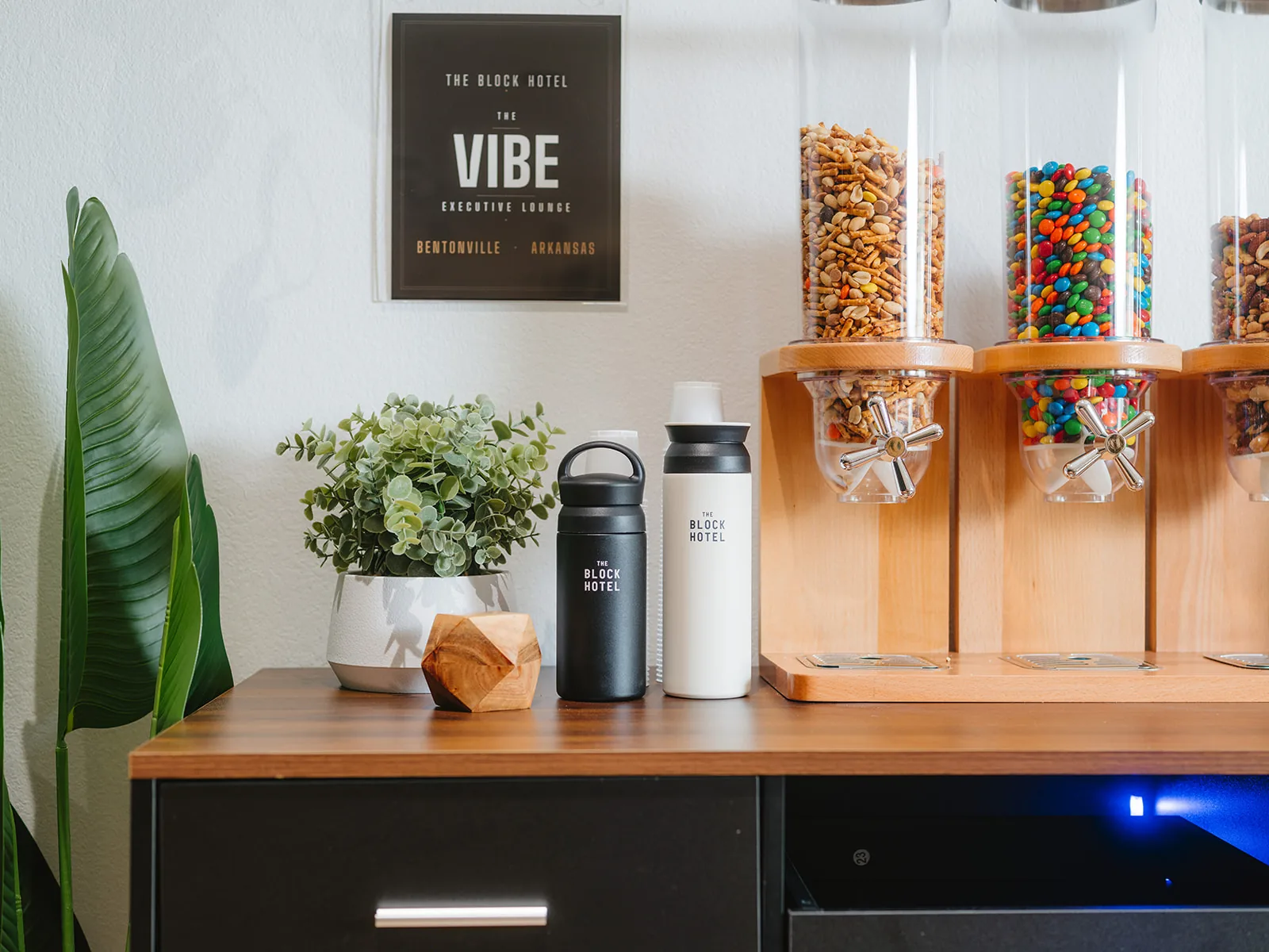 The Vibe Lounge branded snack and drink station